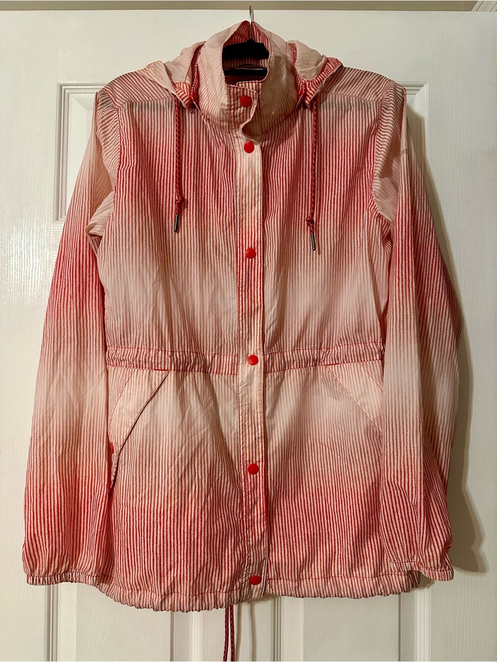 Columbia Red and White Ombre Hooded Rain Jacket